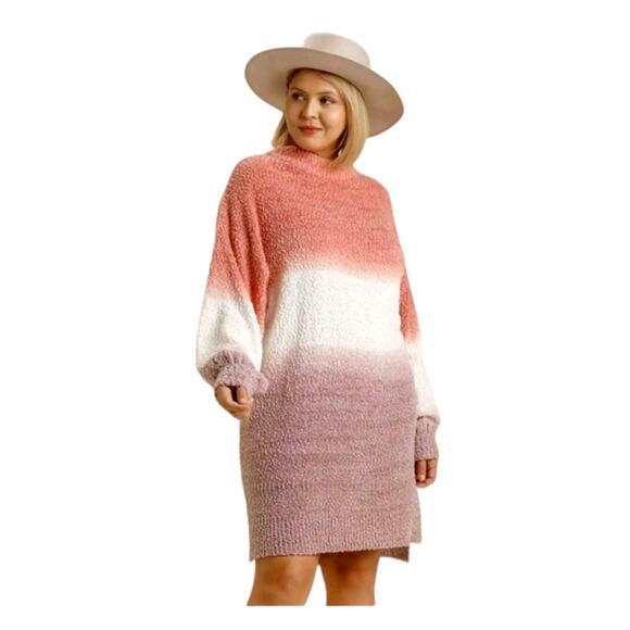 Umgee Dip Dye Sweater Dress, Size XL, Long Sleeves High Low Hem  Mock Neck New - Picture 6 of 6